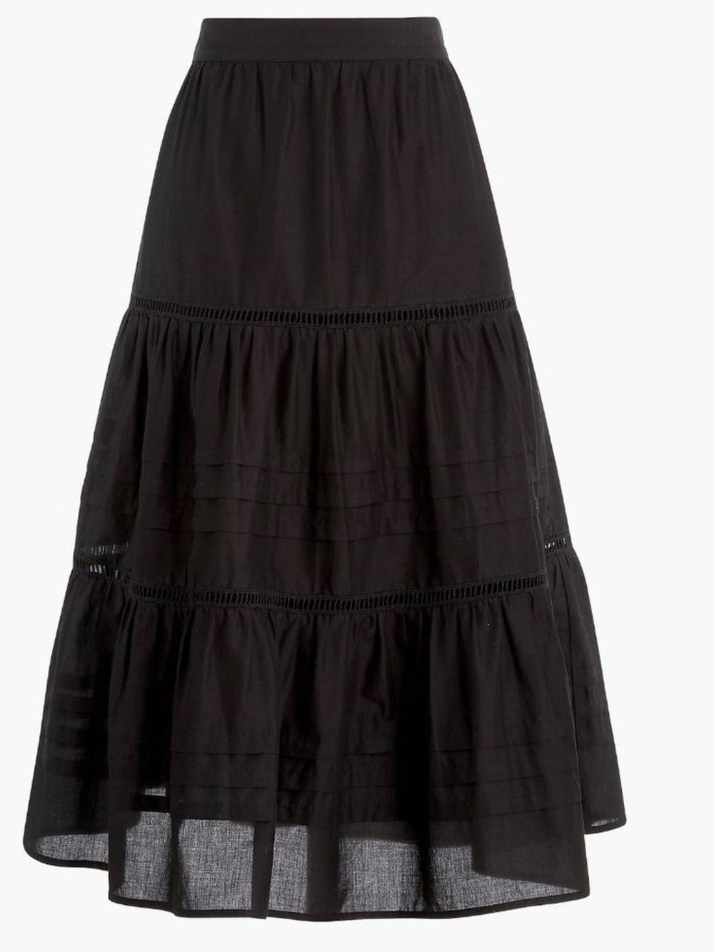 J. Crew Black Tiered Midi/Maxi Skirt with Lace Trim ~ Size S-M